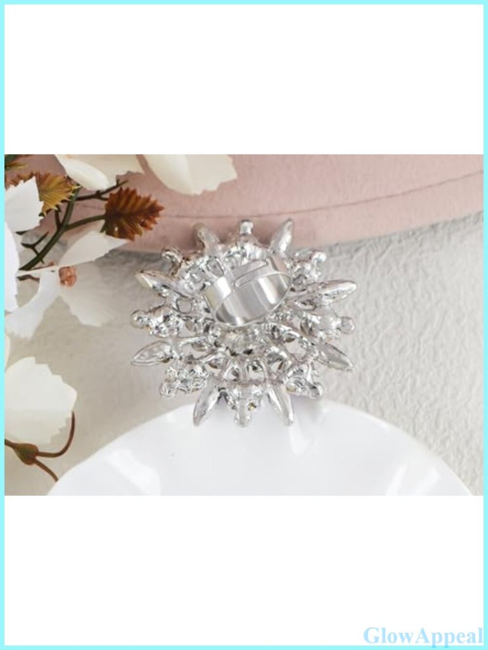 Adjustable Crystal Rhinestone Floral Statement Ring - Picture 2 of 5